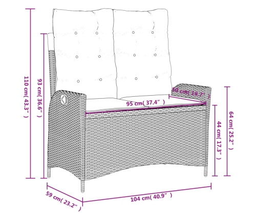 Sillón reclinable de jardín con cojines ratán sintético gris