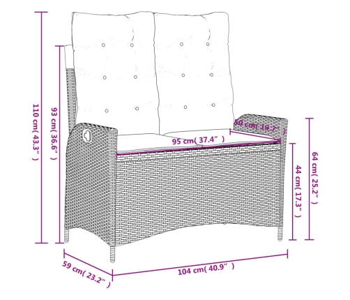 Sillón reclinable de jardín con cojines ratán sintético beige