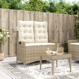 Sillón reclinable de jardín con cojines ratán sintético beige