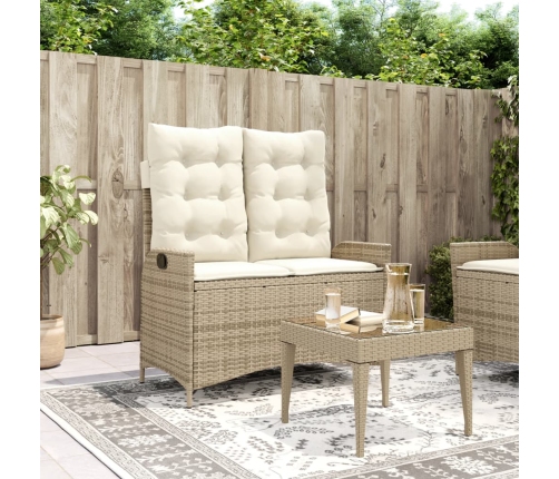 Sillón reclinable de jardín con cojines ratán sintético beige