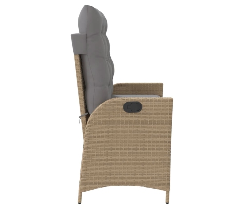 Sillón reclinable de jardín con cojines ratán sintético beige