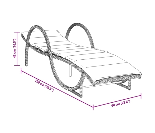 vidaXL Tumbona con cojín ratán sintético marrón 60x199x42 cm