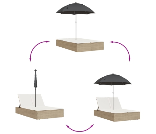 Tumbona doble con cojines y sombrilla ratán sintético beige
