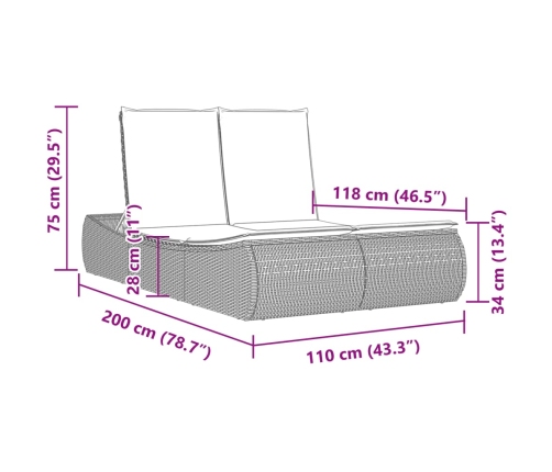 vidaXL Tumbona doble con cojines ratán sintético negro