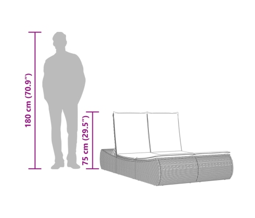 Tumbona doble con cojines ratán sintético negro