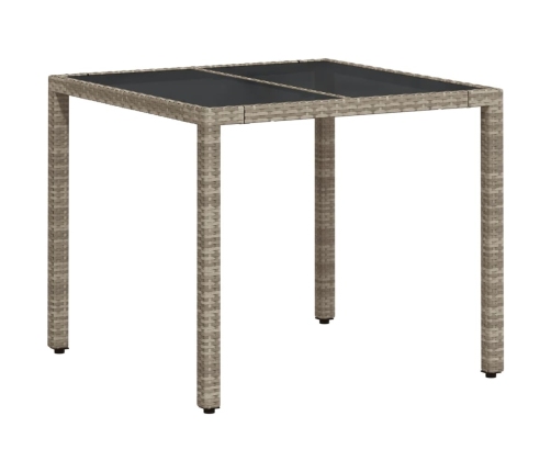 vidaXL Mesa de jardín superficie vidrio ratán PE gris claro 90x90x75cm