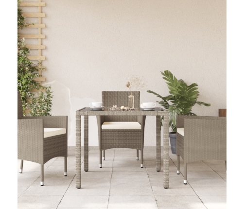 vidaXL Mesa de jardín superficie vidrio ratán PE gris claro 90x90x75cm