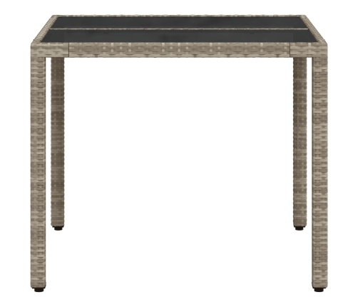 vidaXL Mesa de jardín superficie vidrio ratán PE gris claro 90x90x75cm