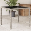 vidaXL Mesa de jardín superficie vidrio ratán PE gris claro 90x90x75cm