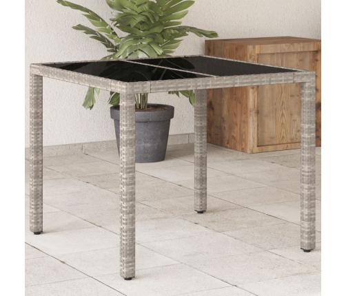 vidaXL Mesa de jardín superficie vidrio ratán PE gris claro 90x90x75cm