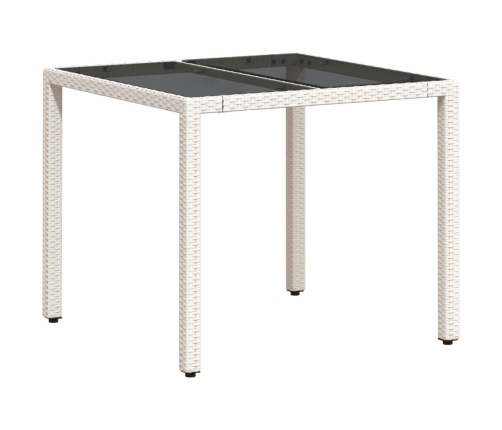 Mesa de jardín superficie de vidrio ratán PE blanco 90x90x75 cm