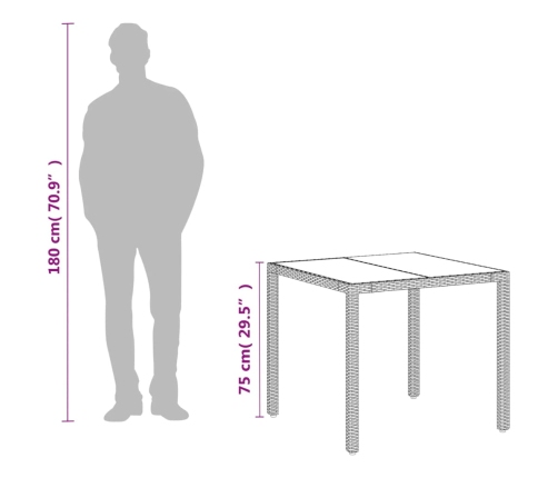 Mesa de jardín superficie de vidrio ratán PE blanco 90x90x75 cm