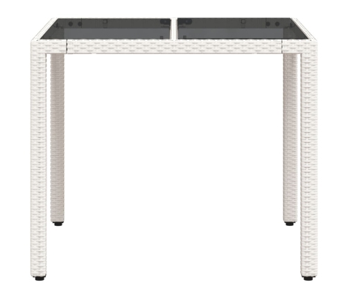 Mesa de jardín superficie de vidrio ratán PE blanco 90x90x75 cm