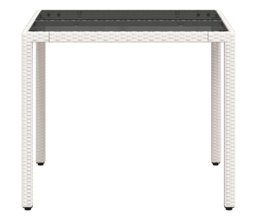 Mesa de jardín superficie de vidrio ratán PE blanco 90x90x75 cm