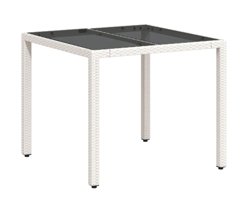 Mesa de jardín superficie de vidrio ratán PE blanco 90x90x75 cm