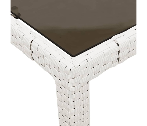 Mesa de jardín superficie de vidrio ratán PE blanco 90x90x75 cm