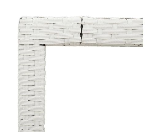 Mesa de jardín superficie de vidrio ratán PE blanco 90x90x75 cm