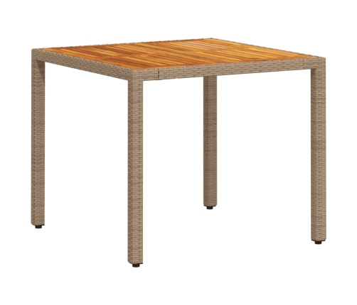 Mesa de jardín de ratán PE y madera acacia beige 90x90x75 cm