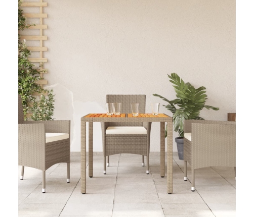 Mesa de jardín de ratán PE y madera acacia beige 90x90x75 cm