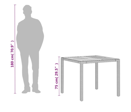 Mesa de jardín de ratán PE y madera acacia beige 90x90x75 cm