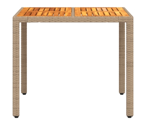 Mesa de jardín de ratán PE y madera acacia beige 90x90x75 cm