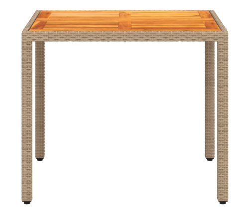 Mesa de jardín de ratán PE y madera acacia beige 90x90x75 cm