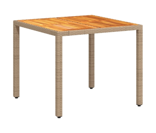 Mesa de jardín de ratán PE y madera acacia beige 90x90x75 cm