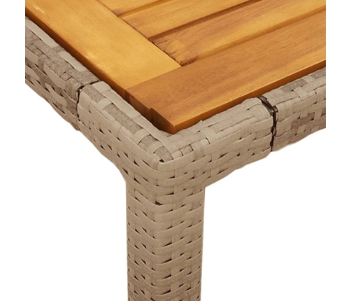 Mesa de jardín de ratán PE y madera acacia beige 90x90x75 cm