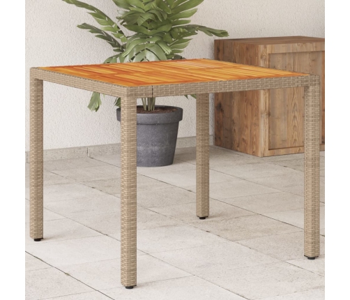 Mesa de jardín de ratán PE y madera acacia beige 90x90x75 cm