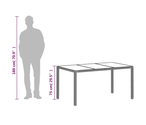 Mesa de jardín superficie de vidrio ratán PE gris 150x90x75 cm