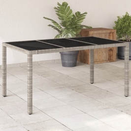 Mesa de jardín superficie de vidrio ratán PE gris 150x90x75 cm