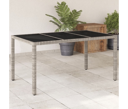 Mesa de jardín superficie de vidrio ratán PE gris 150x90x75 cm