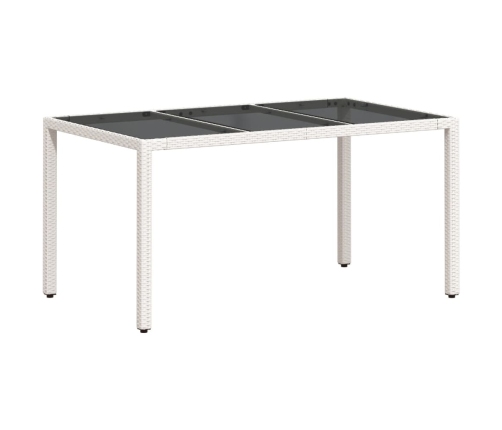 Mesa de jardín superficie de vidrio ratán PE blanco 150x90x75cm