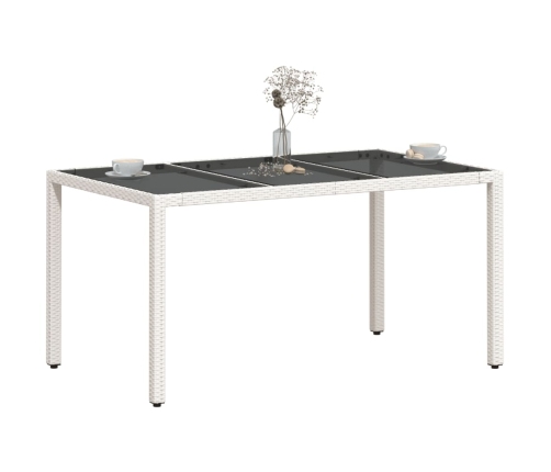 Mesa de jardín superficie de vidrio ratán PE blanco 150x90x75cm