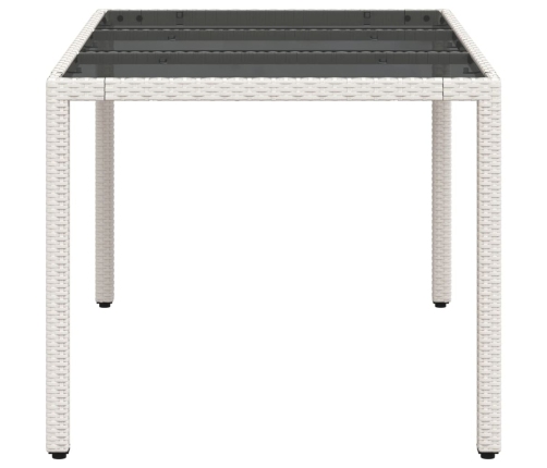 Mesa de jardín superficie de vidrio ratán PE blanco 150x90x75cm