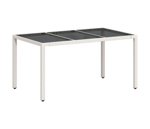 Mesa de jardín superficie de vidrio ratán PE blanco 150x90x75cm