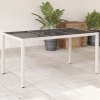 Mesa de jardín superficie de vidrio ratán PE blanco 150x90x75cm