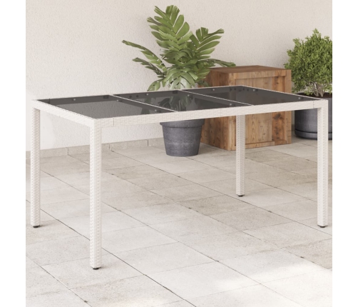 Mesa de jardín superficie de vidrio ratán PE blanco 150x90x75cm