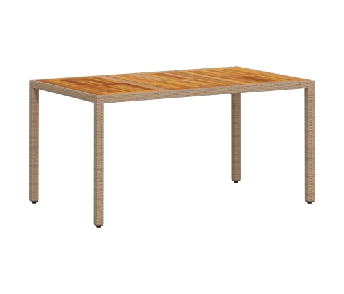 Mesa de jardín ratán PE y madera acacia beige 150x90x75 cm