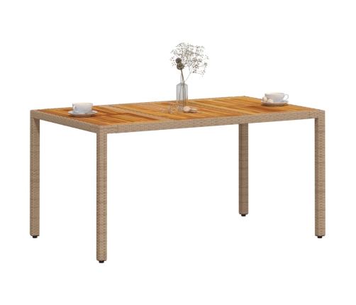 Mesa de jardín ratán PE y madera acacia beige 150x90x75 cm