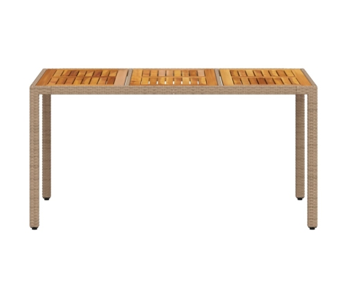 Mesa de jardín ratán PE y madera acacia beige 150x90x75 cm