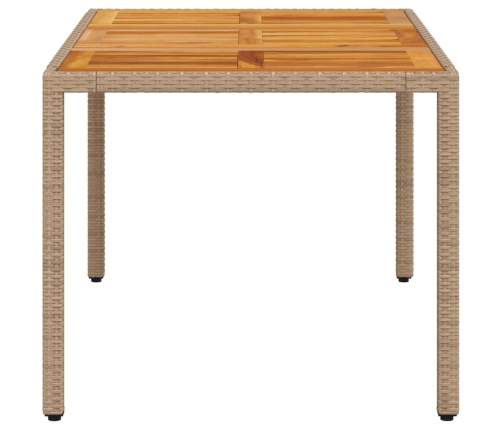 Mesa de jardín ratán PE y madera acacia beige 150x90x75 cm