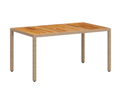 Mesa de jardín ratán PE y madera acacia beige 150x90x75 cm