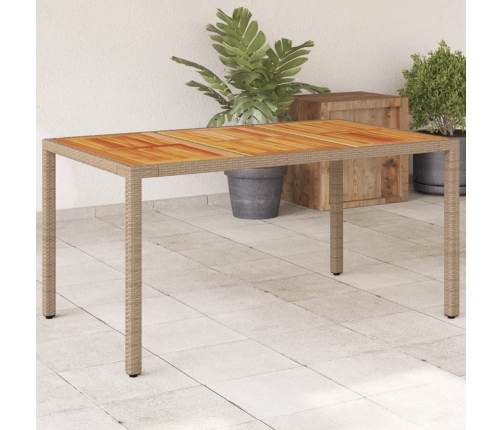 Mesa de jardín ratán PE y madera acacia beige 150x90x75 cm