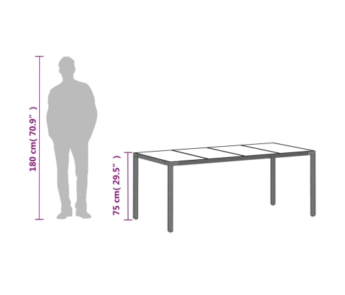 Mesa de jardín superficie de vidrio ratán PE gris 190x90x75 cm