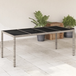 Mesa de jardín superficie de vidrio ratán PE gris 190x90x75 cm