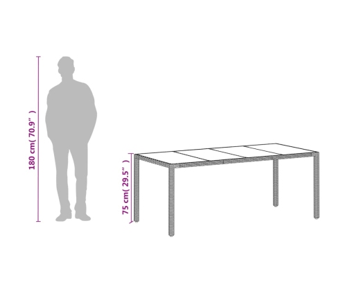 vidaXL Mesa de jardín superficie de vidrio ratán PE blanco 190x90x75cm