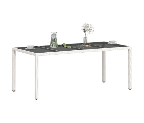 vidaXL Mesa de jardín superficie de vidrio ratán PE blanco 190x90x75cm