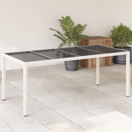 Mesa de jardín superficie de vidrio ratán PE blanco 190x90x75cm