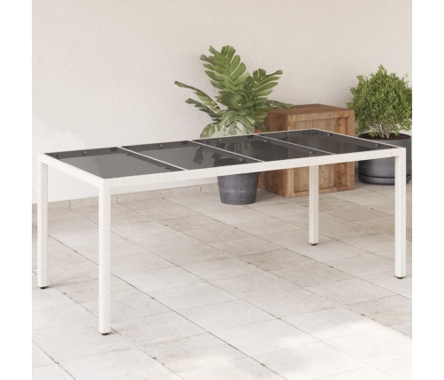 Mesa de jardín superficie de vidrio ratán PE blanco 190x90x75cm